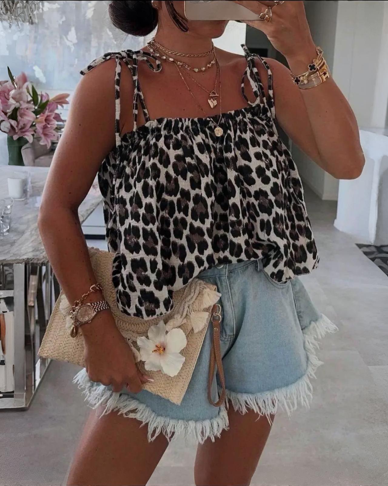 MUSSELIN SHIRT "JOANA" LEOPRINTED