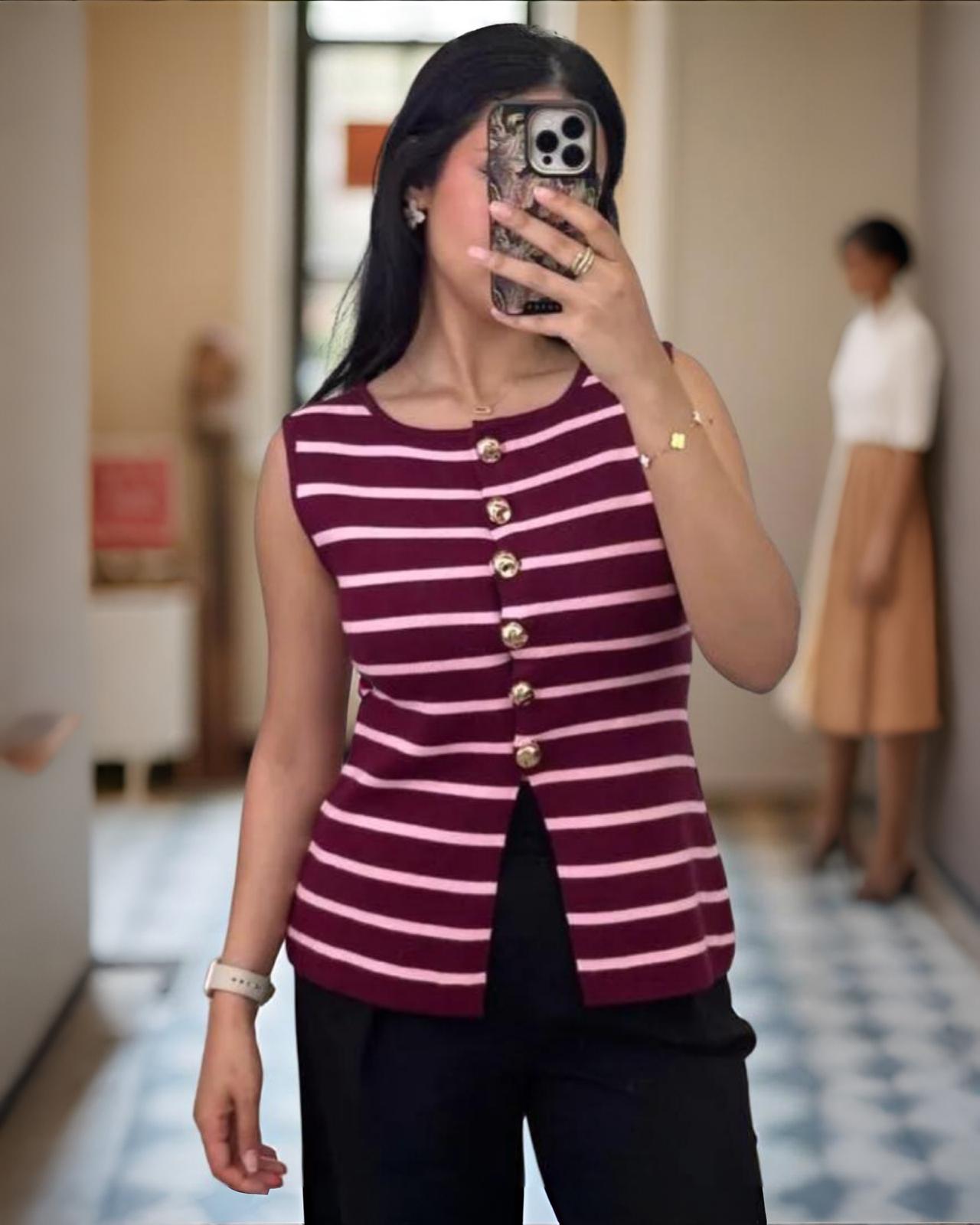 STRICK TOP"CIARA" BERRY GESTREIFT