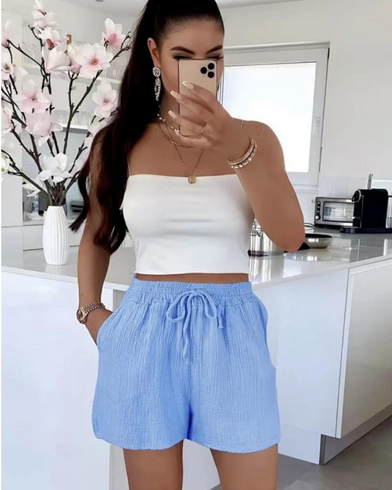 MUSSELIN SHORTS "SUNNY" HIMMELBLAU