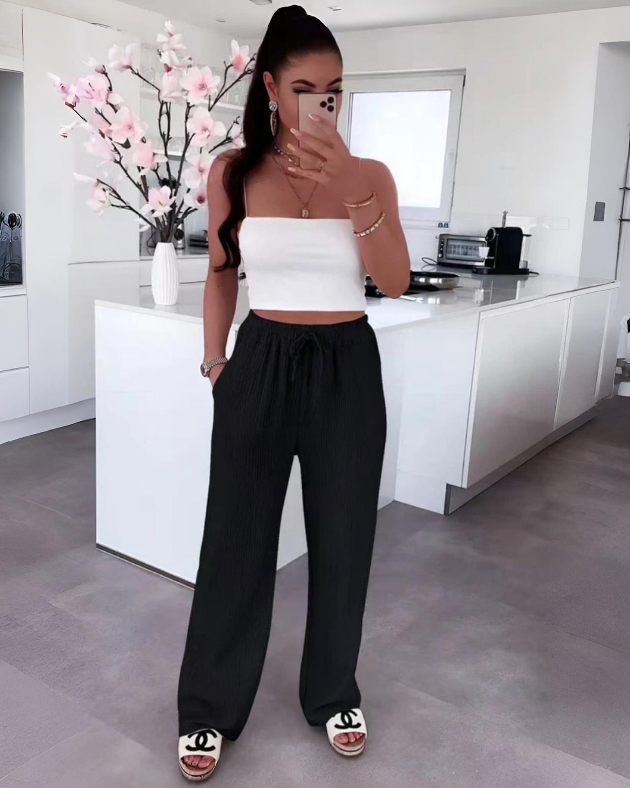 MUSSELIN HOSE "LINA" SCHWARZ