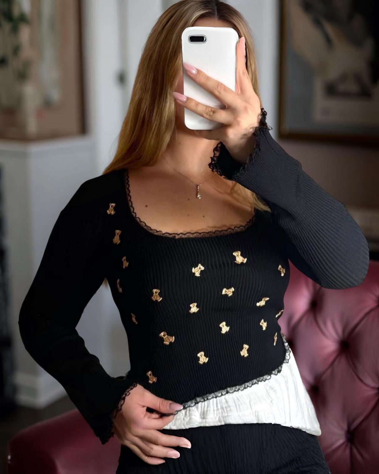 TEDDY PULLOVER TOP "KIANA" SCHWARZ