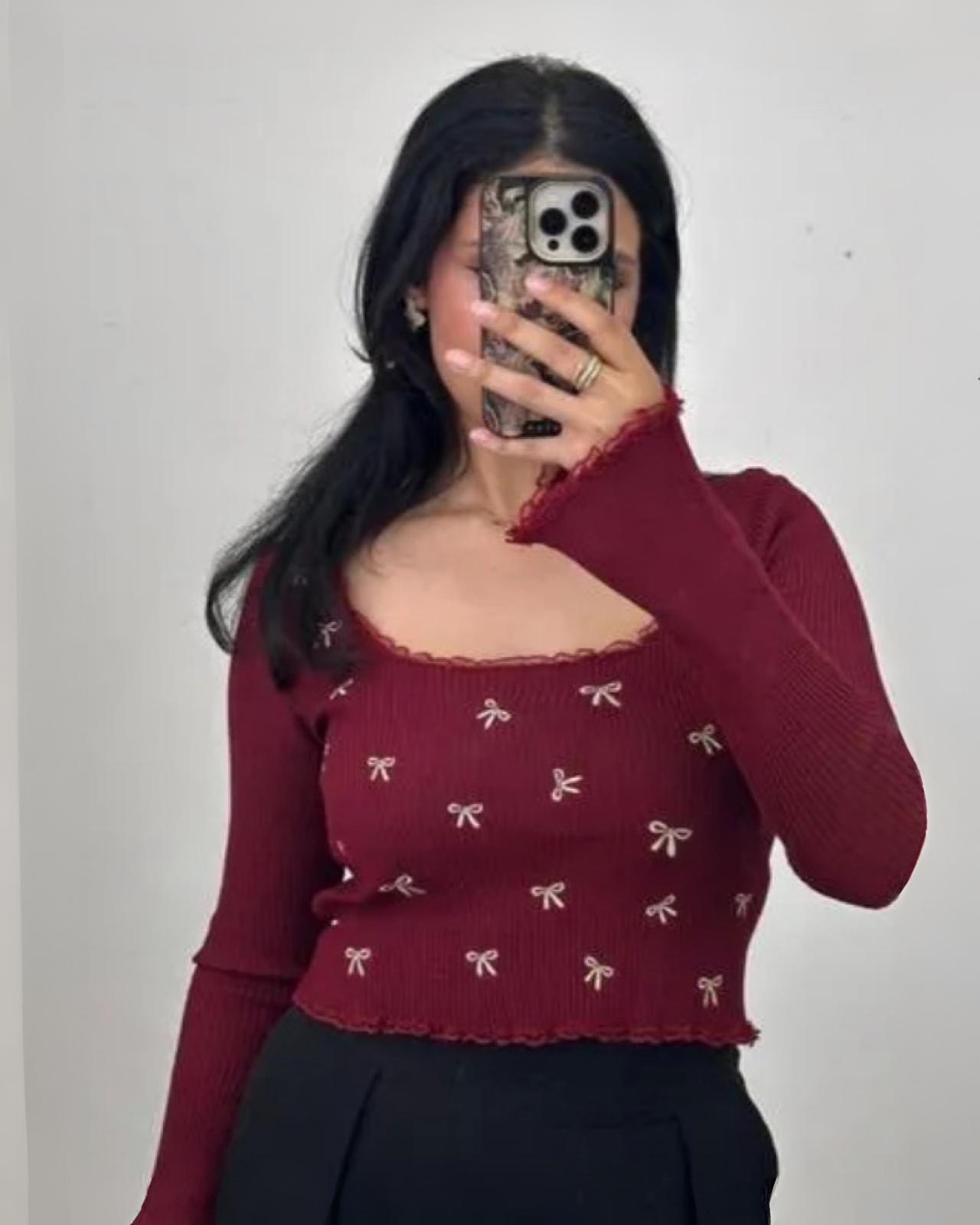 SCHLEIFEN PULLOVER "ILONA" BORDEAUX