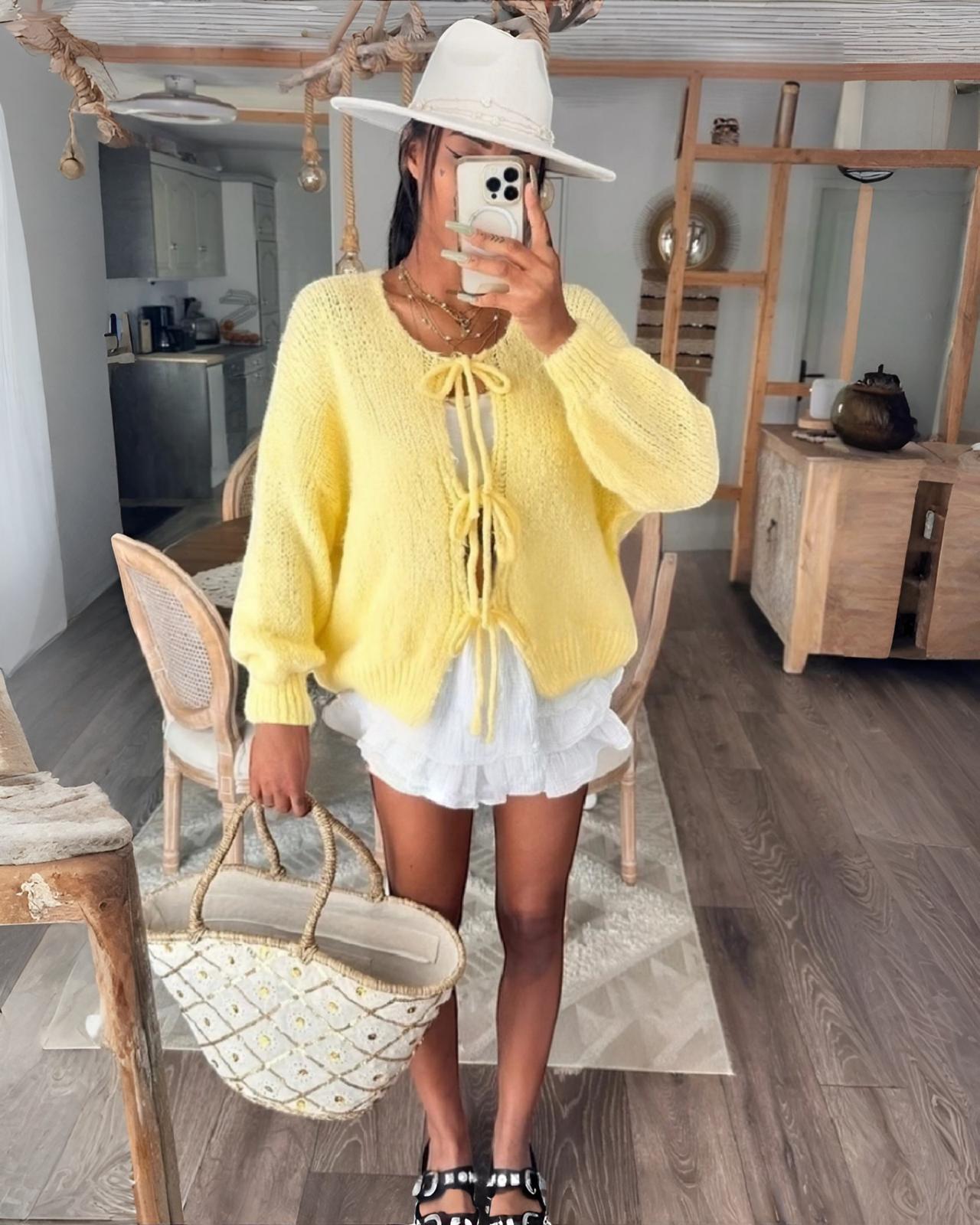 Mohair Wolle Cardigan "Serena" Hellgelb