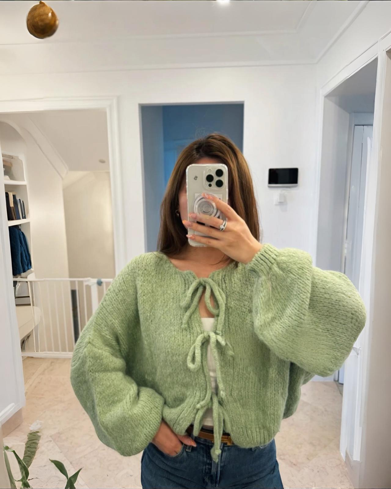 Mohair Wolle Cardigan "Serena" Hellgrün