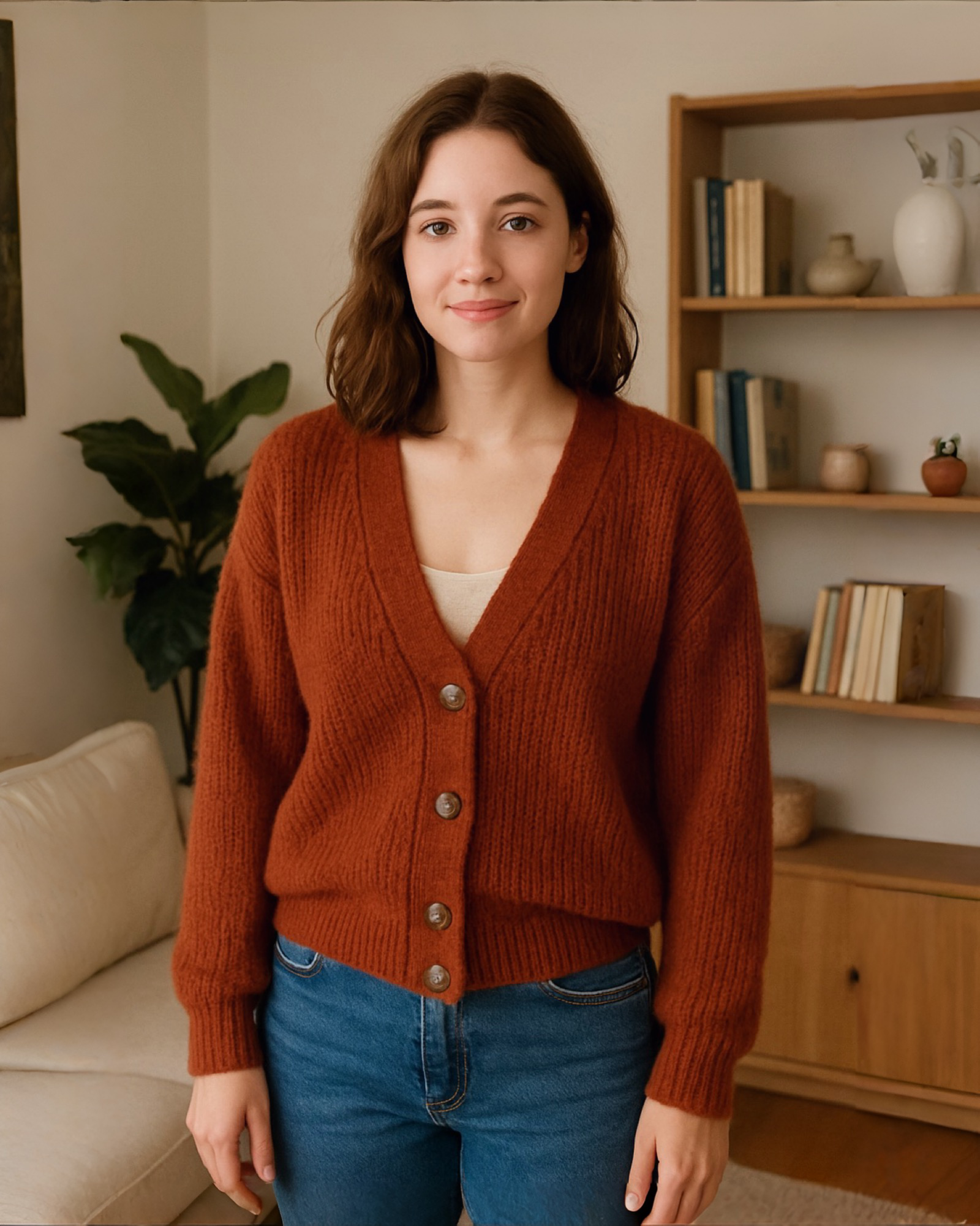 Gestrickte Knopfjacke "Benja" div. Farben