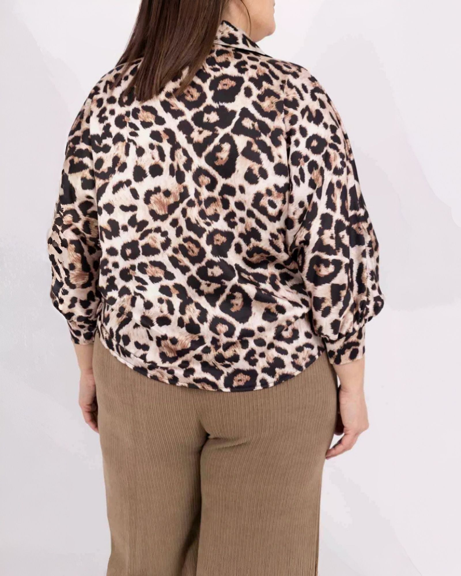 Leoparden Satinhemd "Bathia" Beige