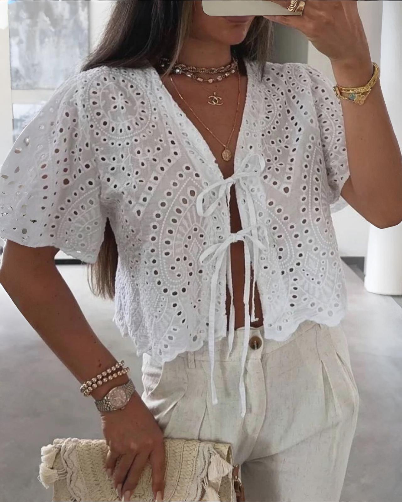 MUSSELIN KNOTEN BLUSE "VALERIE" WEISS