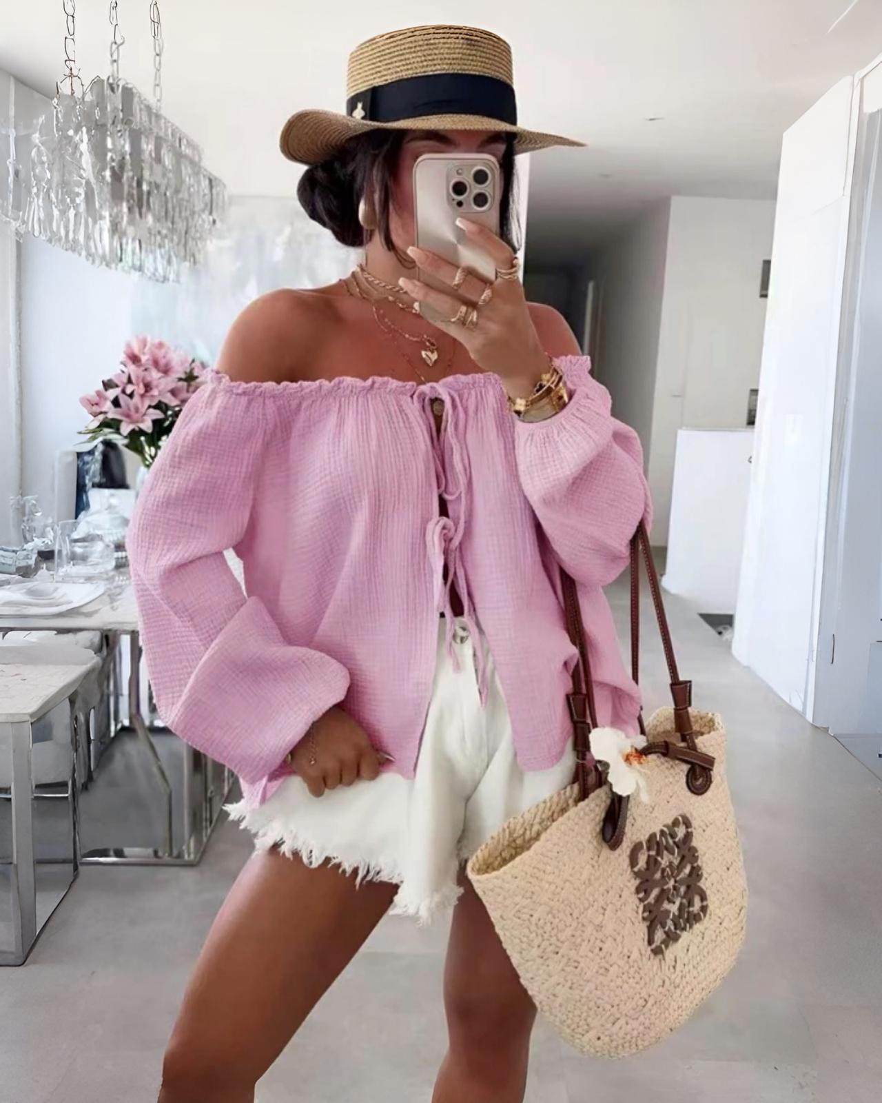 MUSSELIN KNOTEN BLUSE "MELA" BABYROSA
