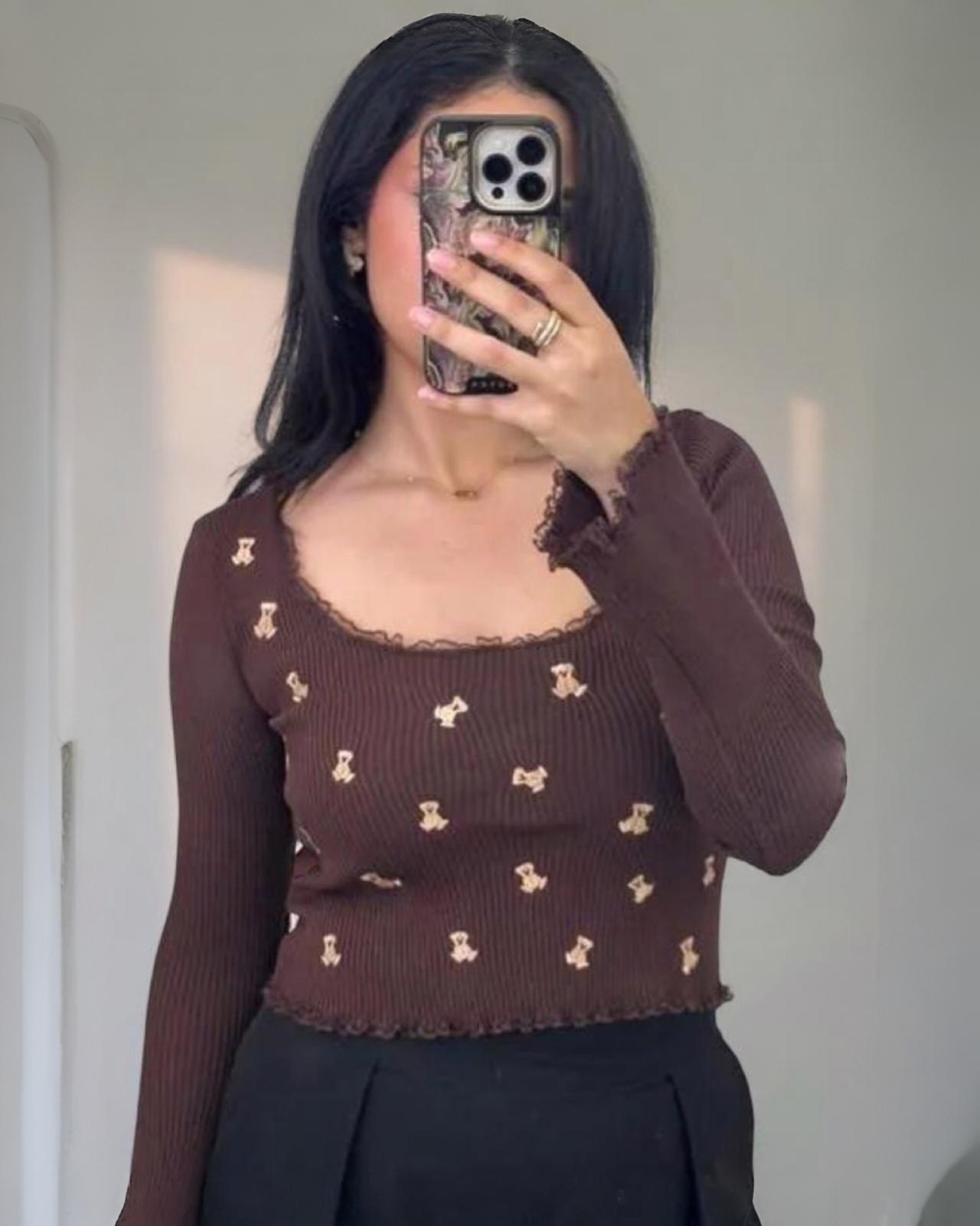 TEDDY PULLOVER TOP "KIANA" BRAUN