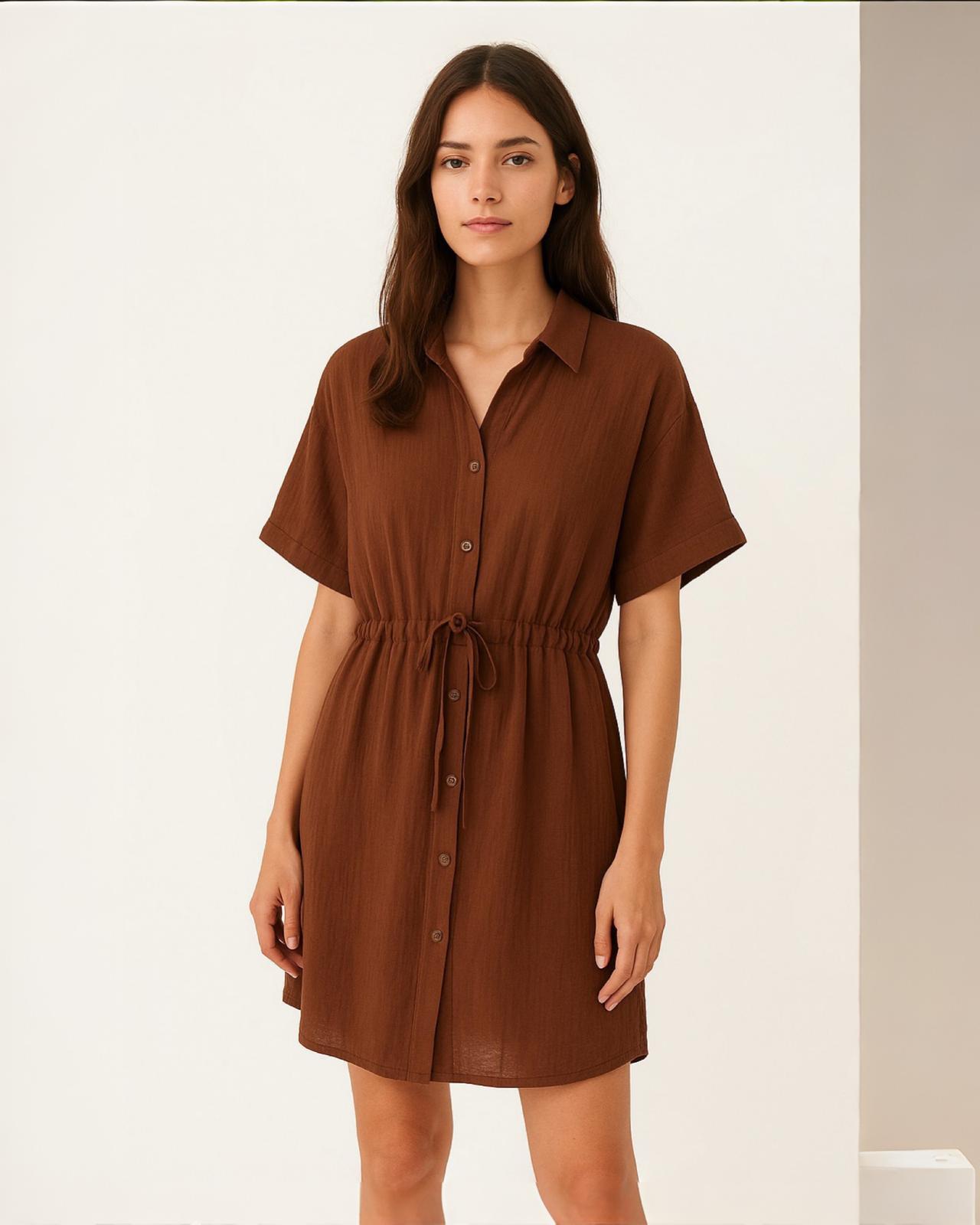 MUSSELIN HEMD - KLEID "LIA" DUNKELBRAUN