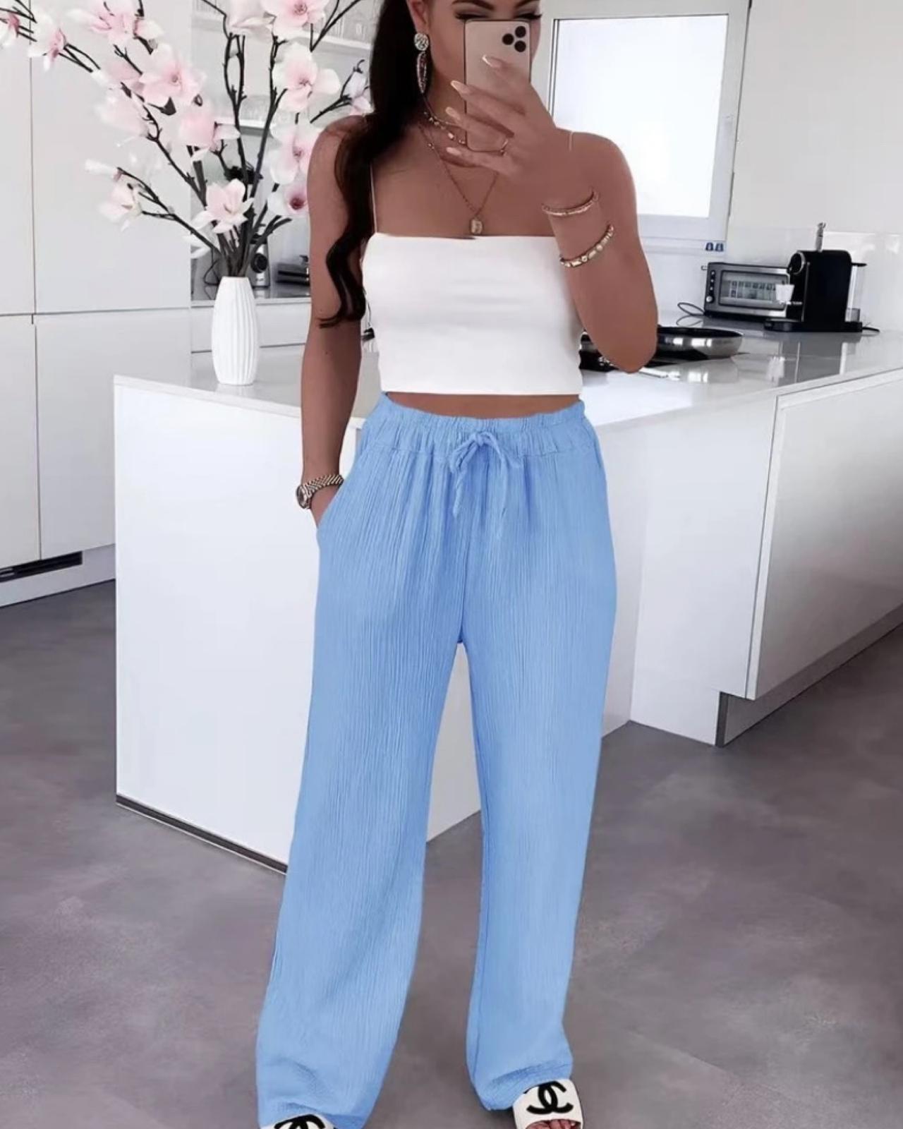 MUSSELIN HOSE "LINA" HIMMELBLAU