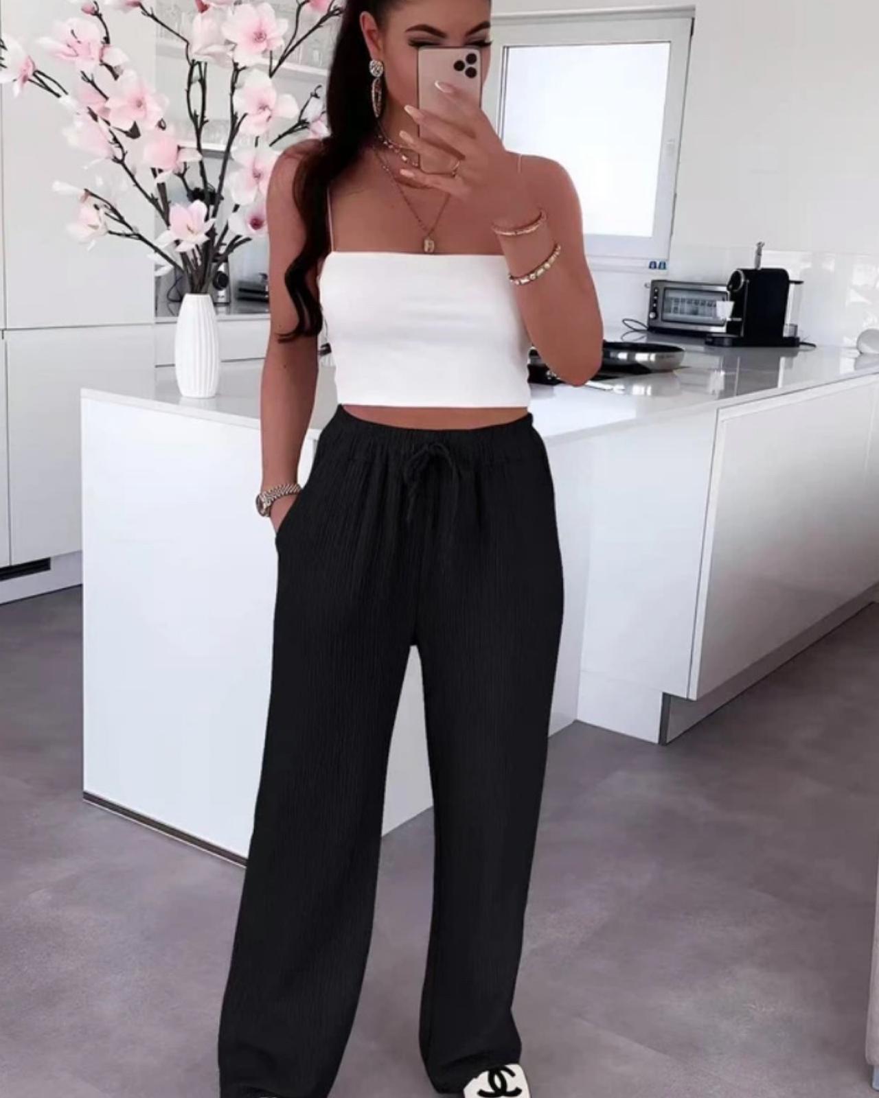 MUSSELIN HOSE "LINA" SCHWARZ