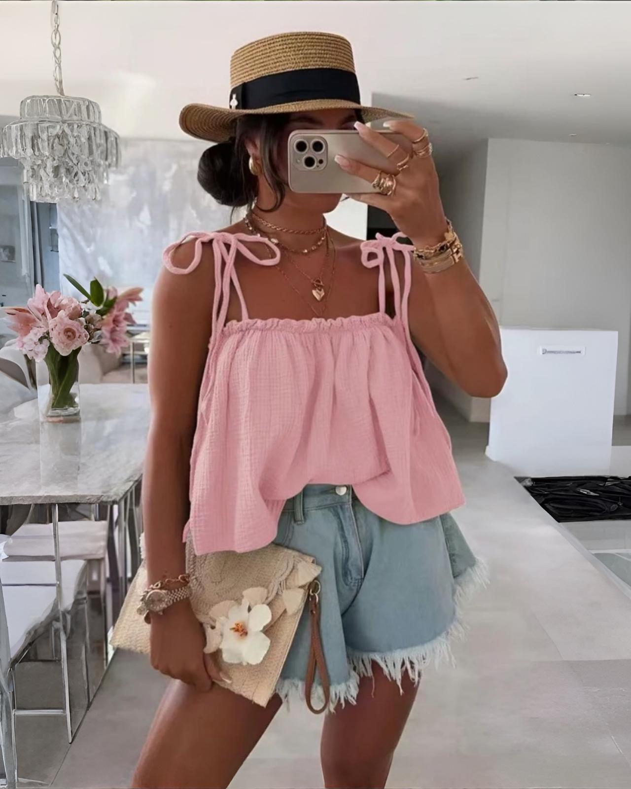 MUSSELIN TRÄGER-SHIRT "JOANA" BABYROSA