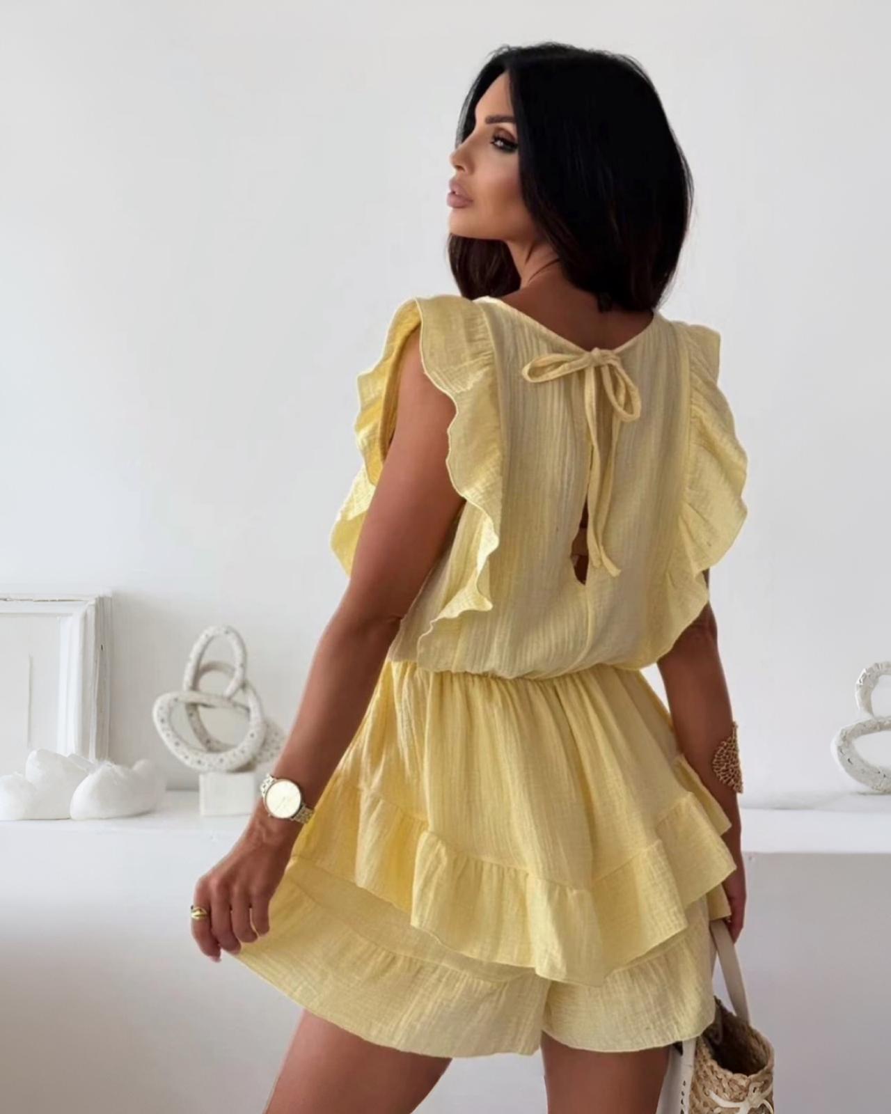 MUSSELIN HOSENROCK KLEID "SYNDEY" HELLGELB
