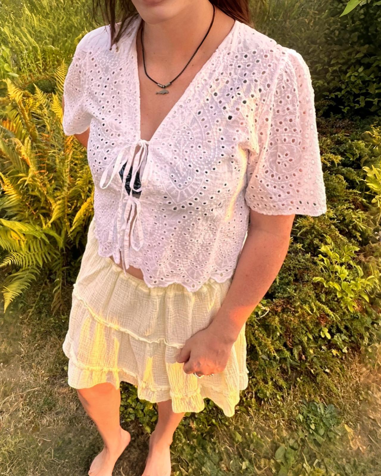 MUSSELIN KNOTEN BLUSE "VALERIE" WEISS