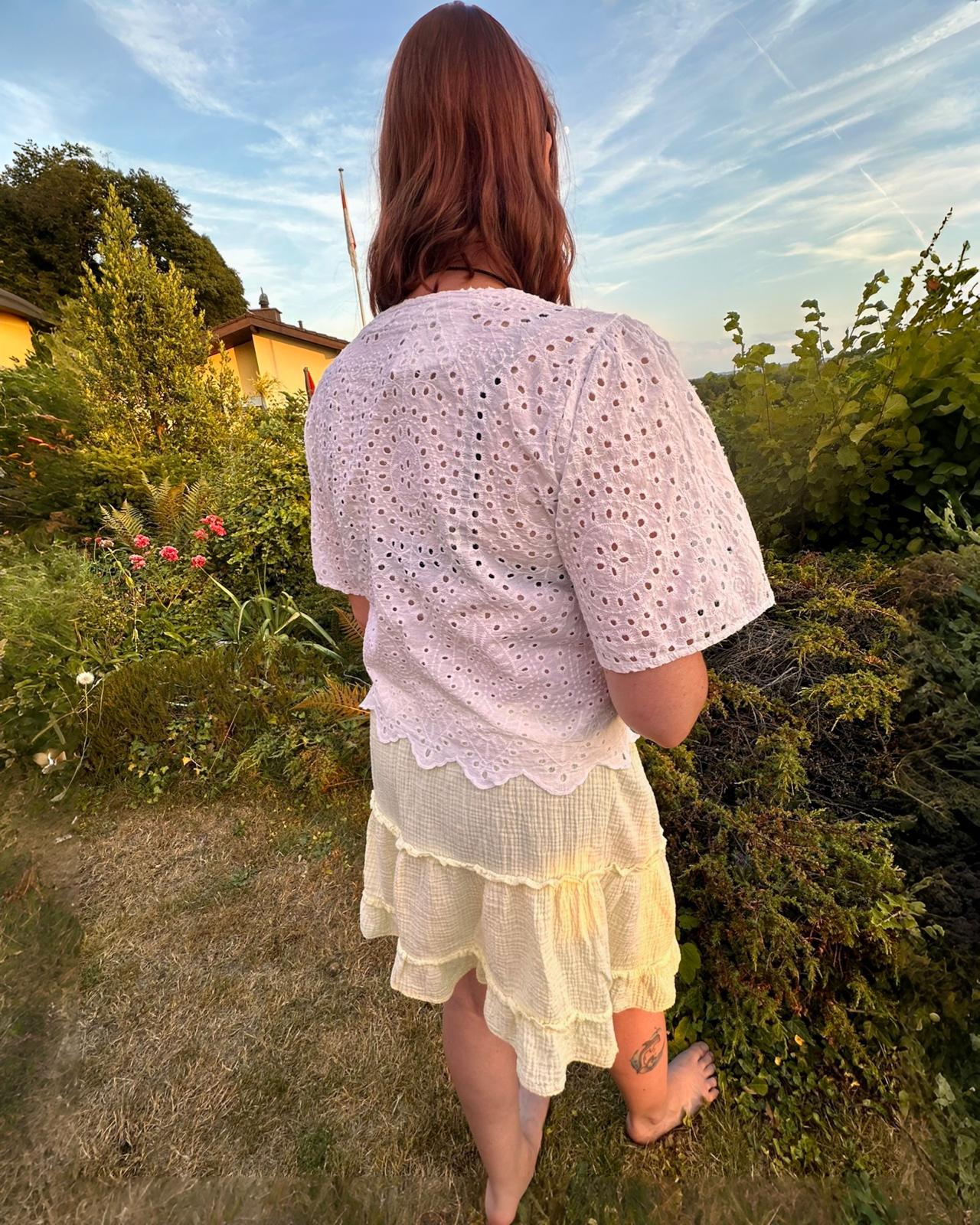 MUSSELIN KNOTEN BLUSE "VALERIE" WEISS