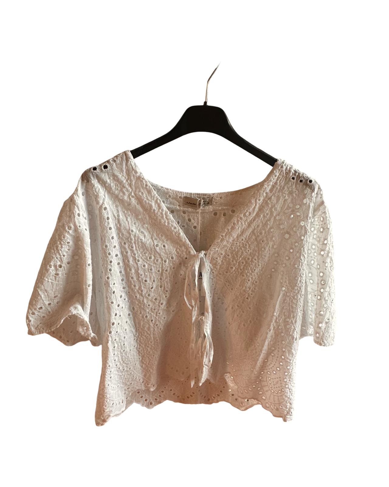 MUSSELIN KNOTEN BLUSE "VALERIE" WEISS
