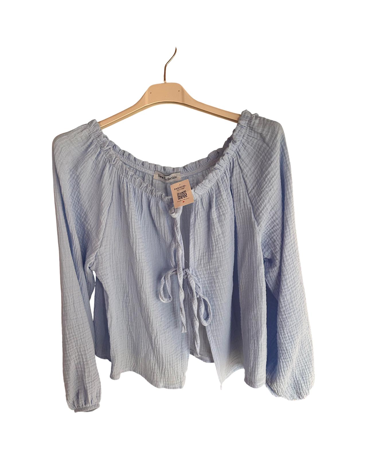 MUSSELIN KNOTEN BLUSE "MELA" HIMMELBLAU