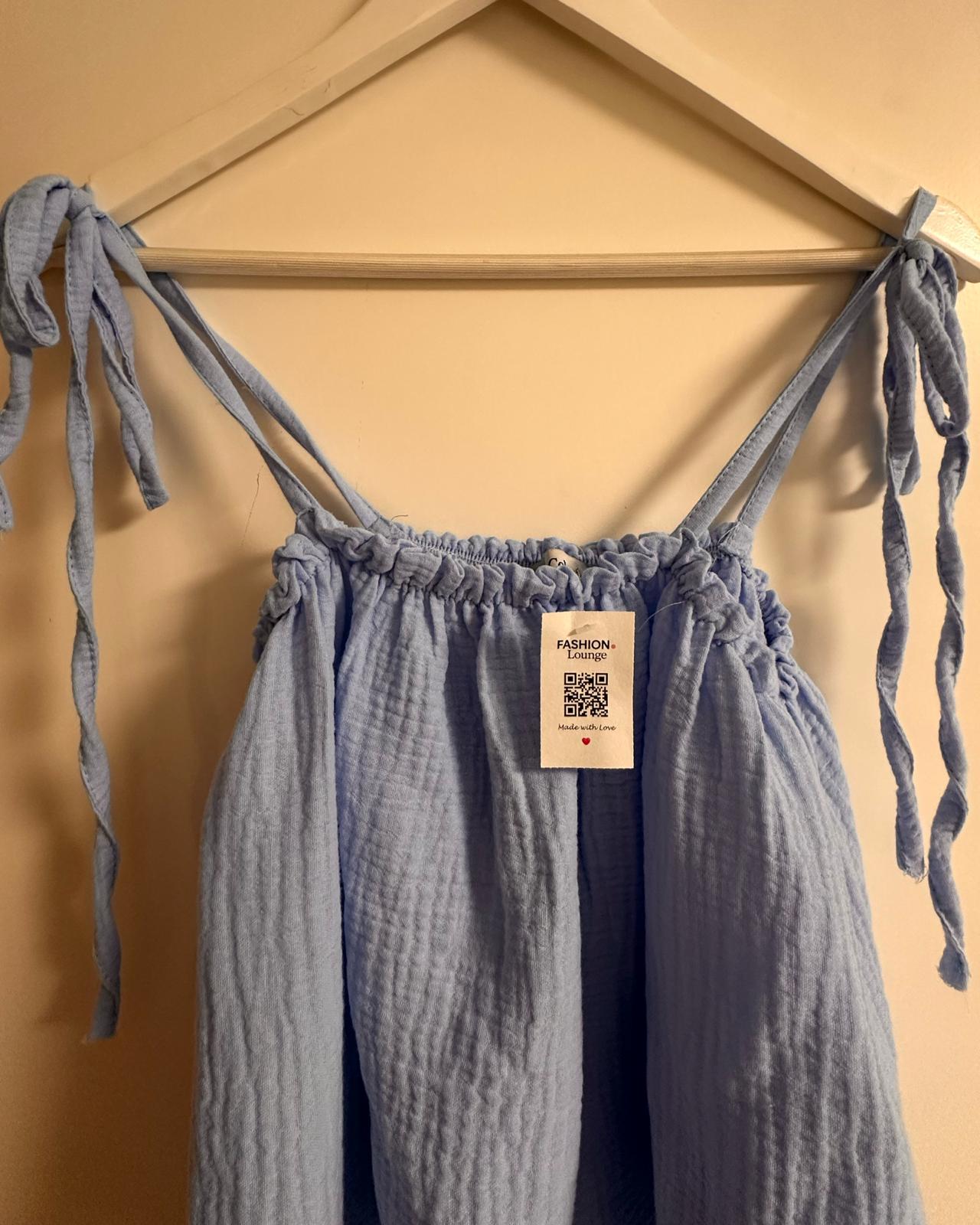 MUSSELIN TRÄGER-SHIRT "JOANA" HIMMELBLAU