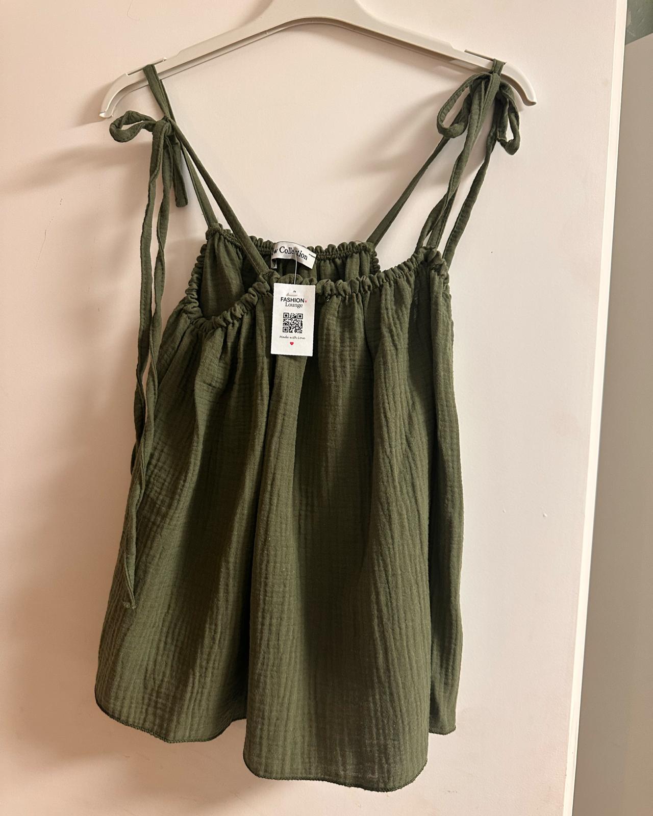 MUSSELIN TRÄGER-SHIRT "JOANA" KHAKI