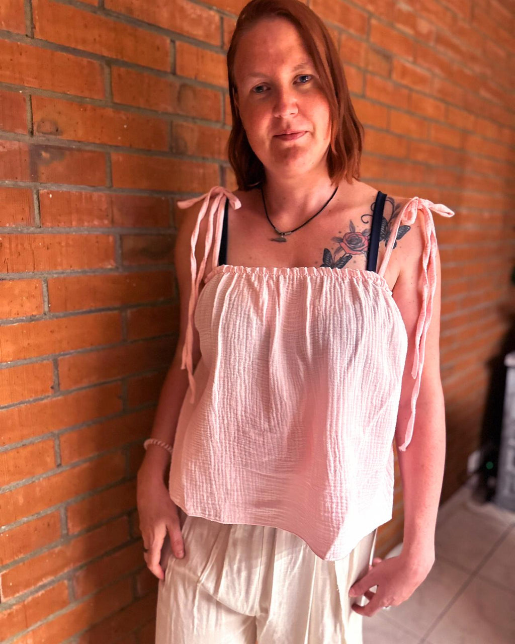 MUSSELIN TRÄGER-SHIRT "JOANA" BABYROSA