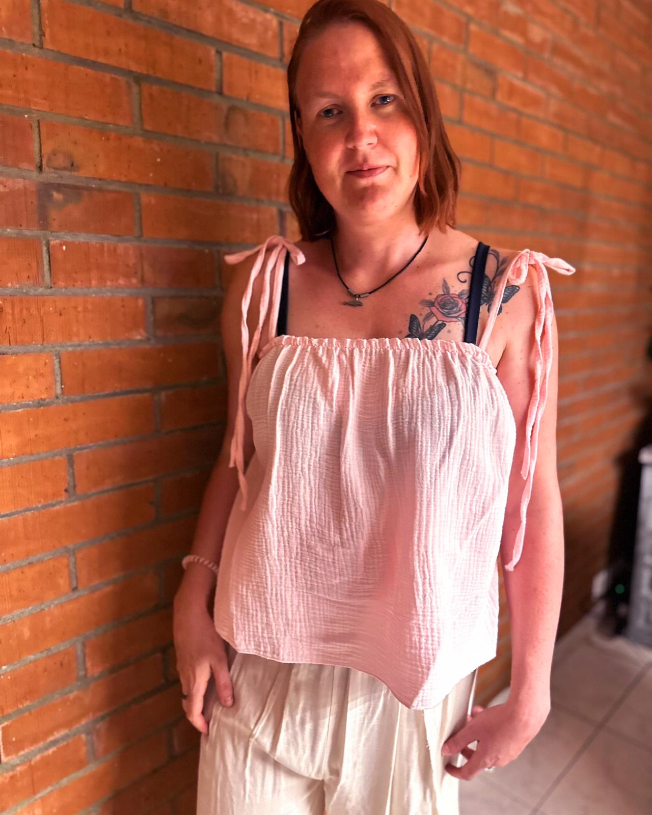 MUSSELIN TRÄGER-SHIRT "JOANA" BABYROSA