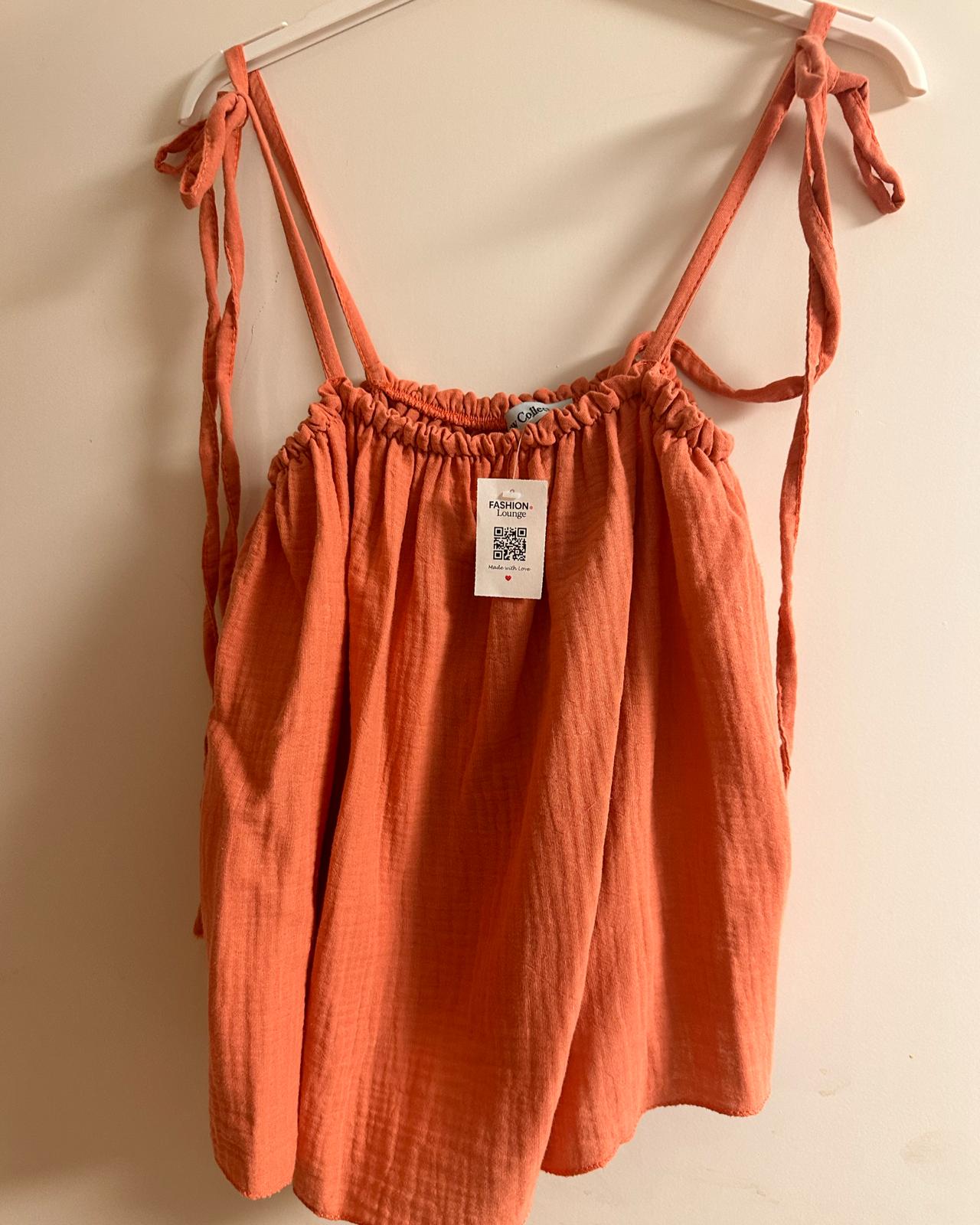 MUSSELIN TRÄGER-SHIRT "JOANA" KORALLE