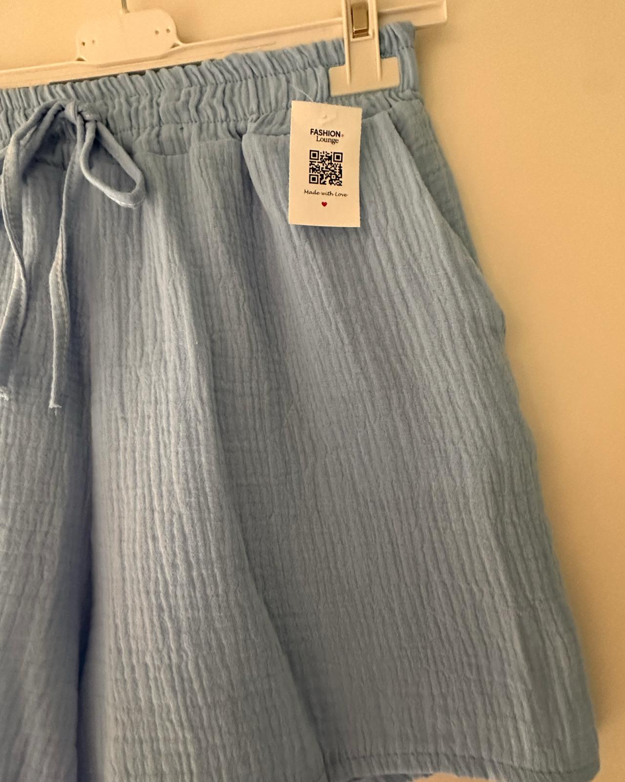 MUSSELIN SHORTS "SUNNY" HIMMELBLAU
