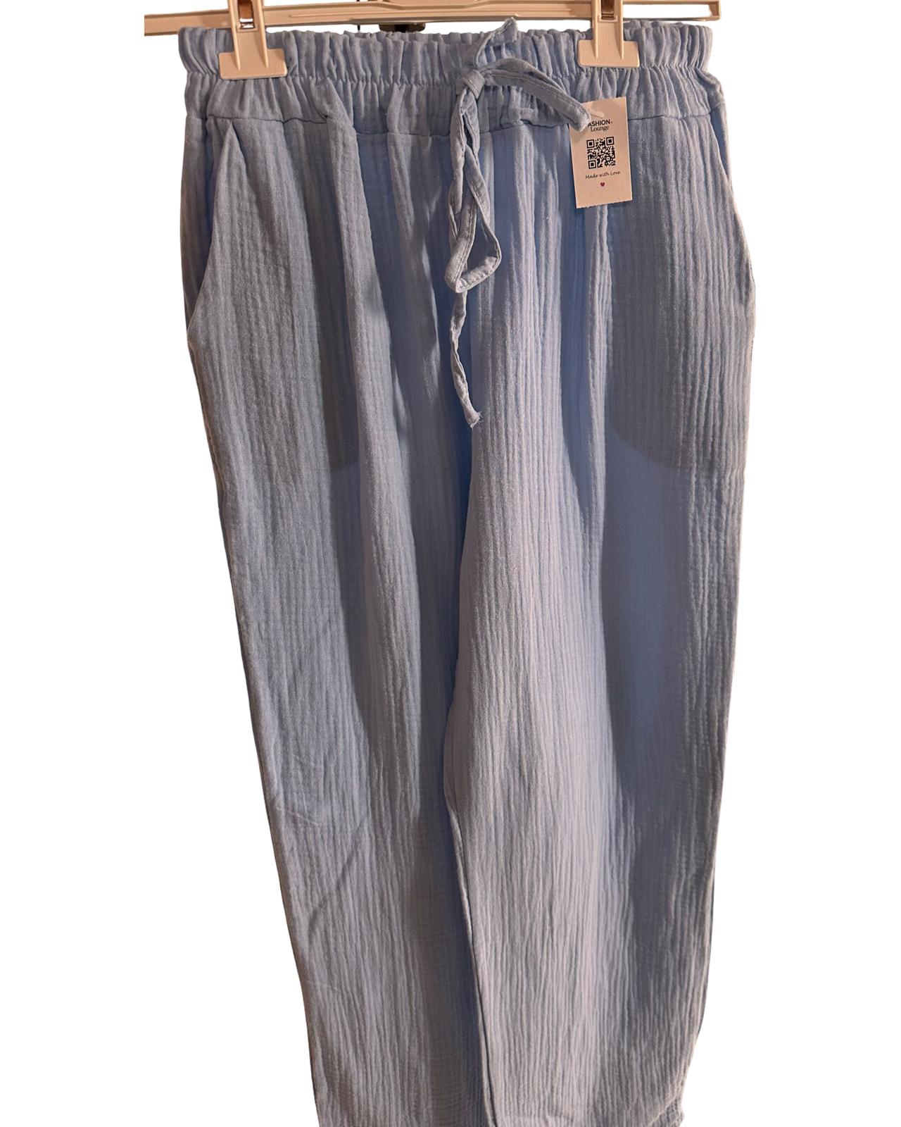 MUSSELIN HOSE "LINA" HIMMELBLAU