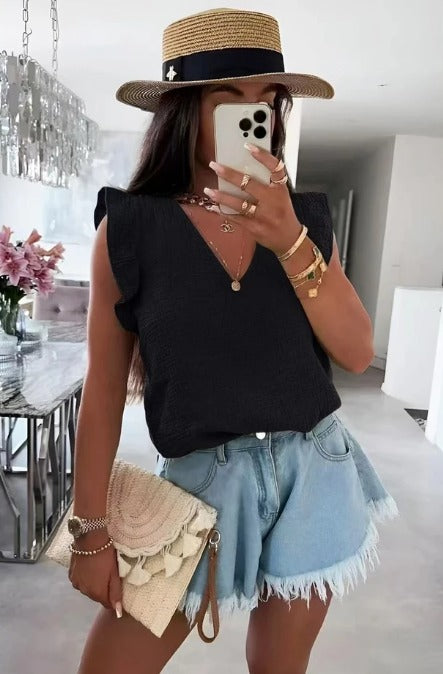 MUSSELIN TOP "LINDA" SCHWARZ