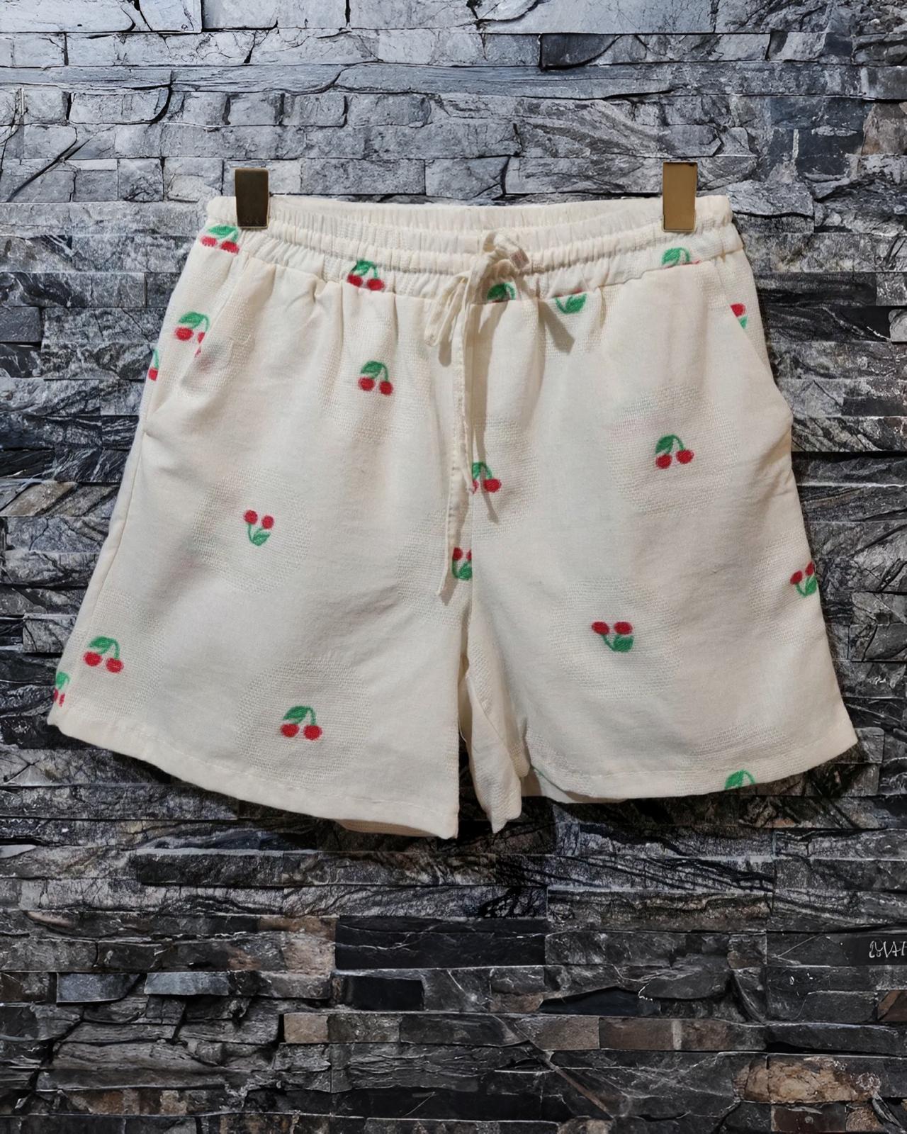 Baumwolle Shorts "CHERRY" ECRU