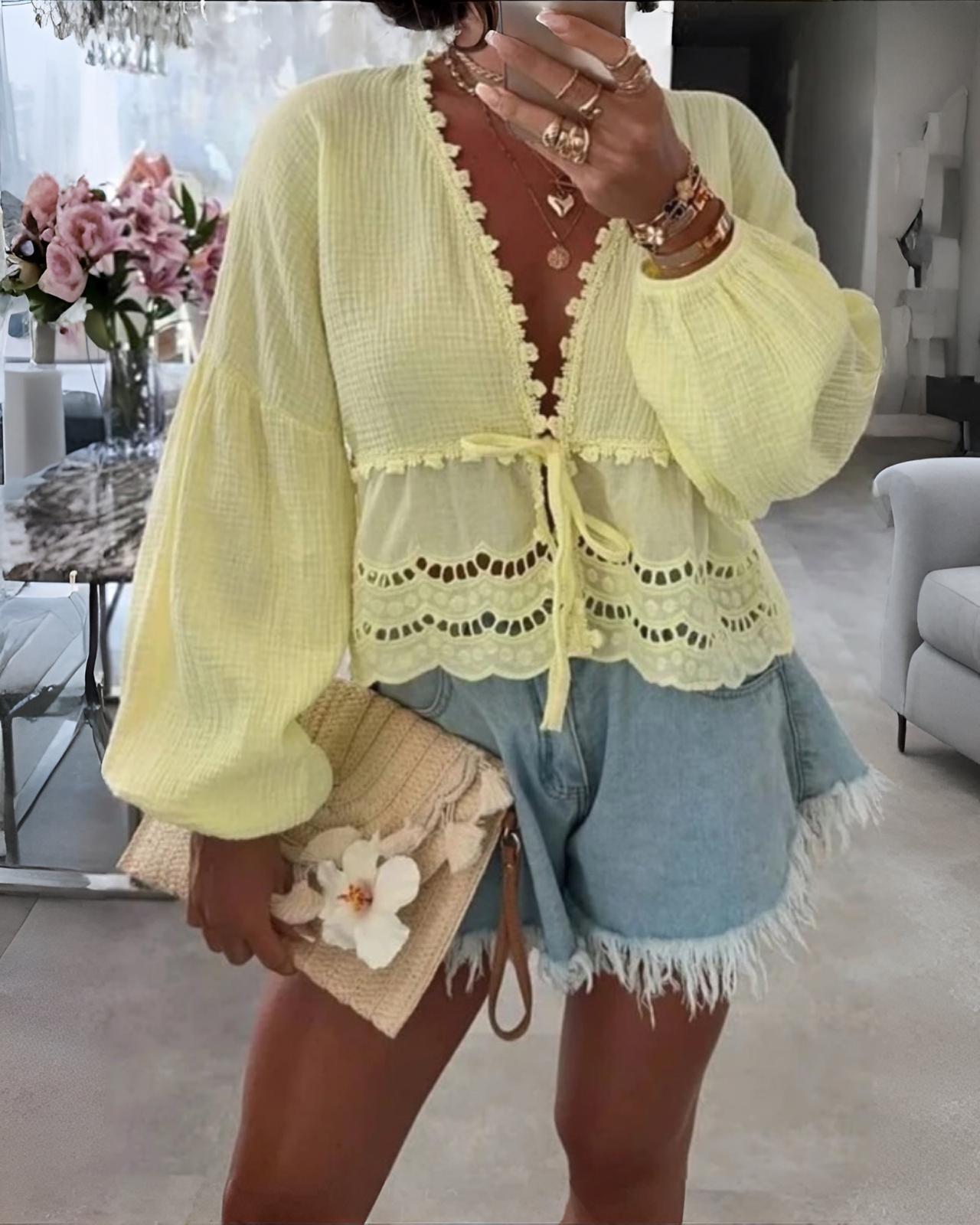 MUSSELIN BLUSE "RENA" HELLGELB