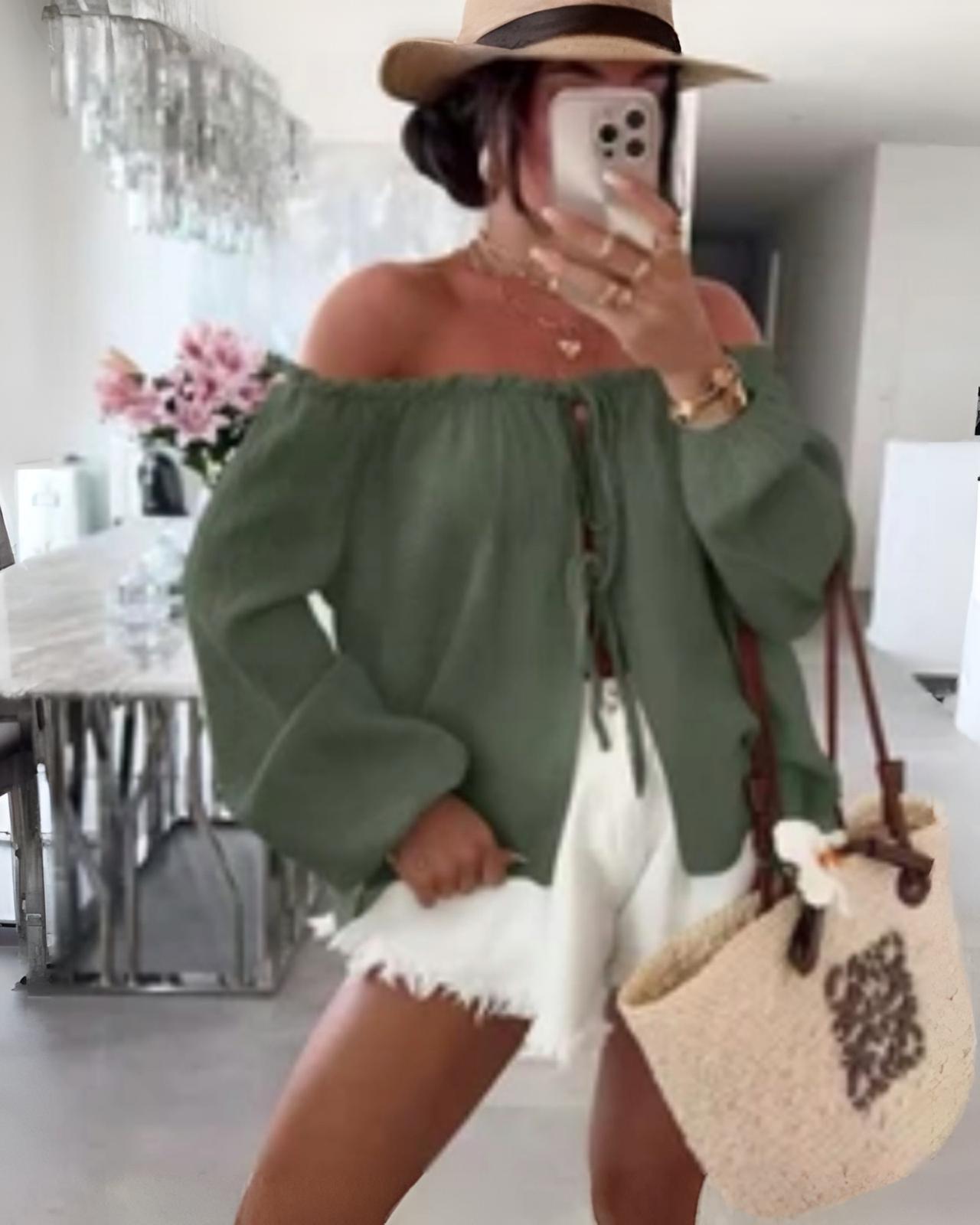 MUSSELIN KNOTEN BLUSE "MELA" KHAKI
