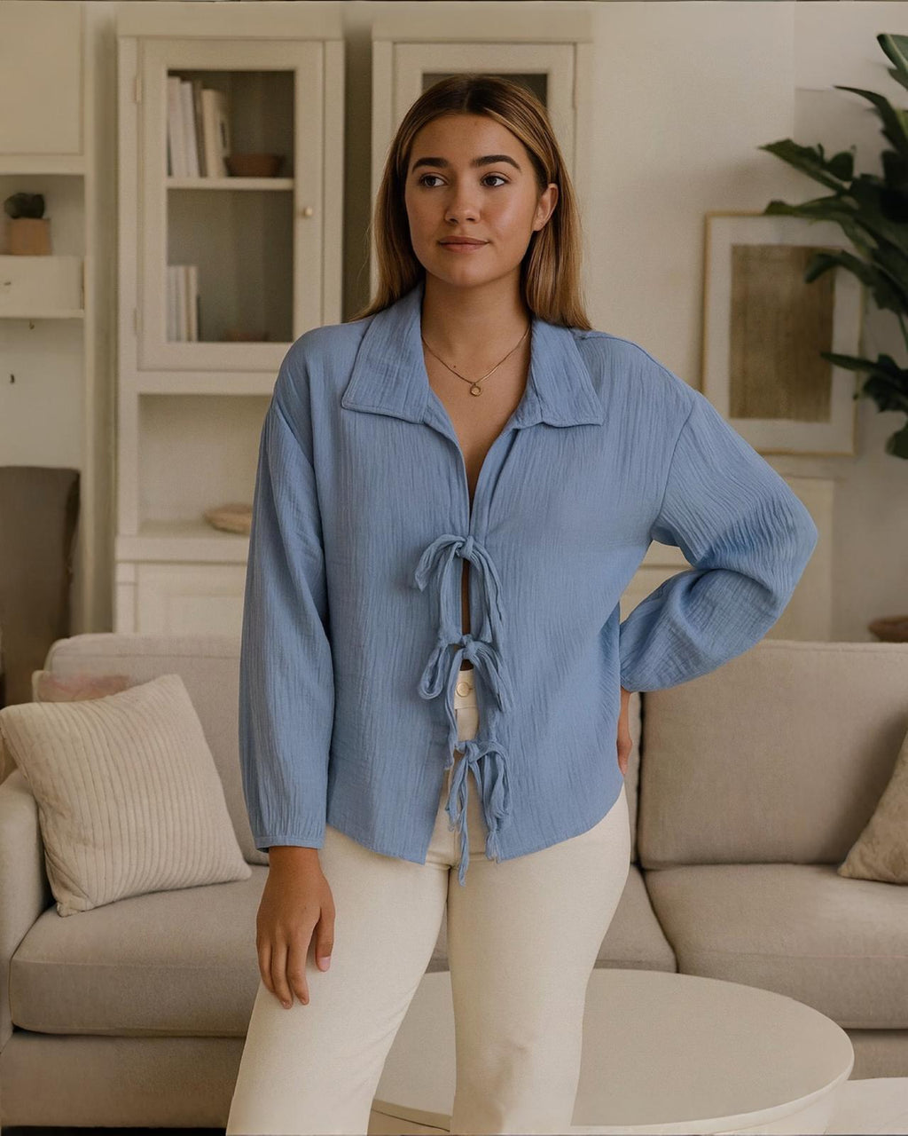 MUSSELIN KNOTEN HEMD "REYA" BABYBLAU
