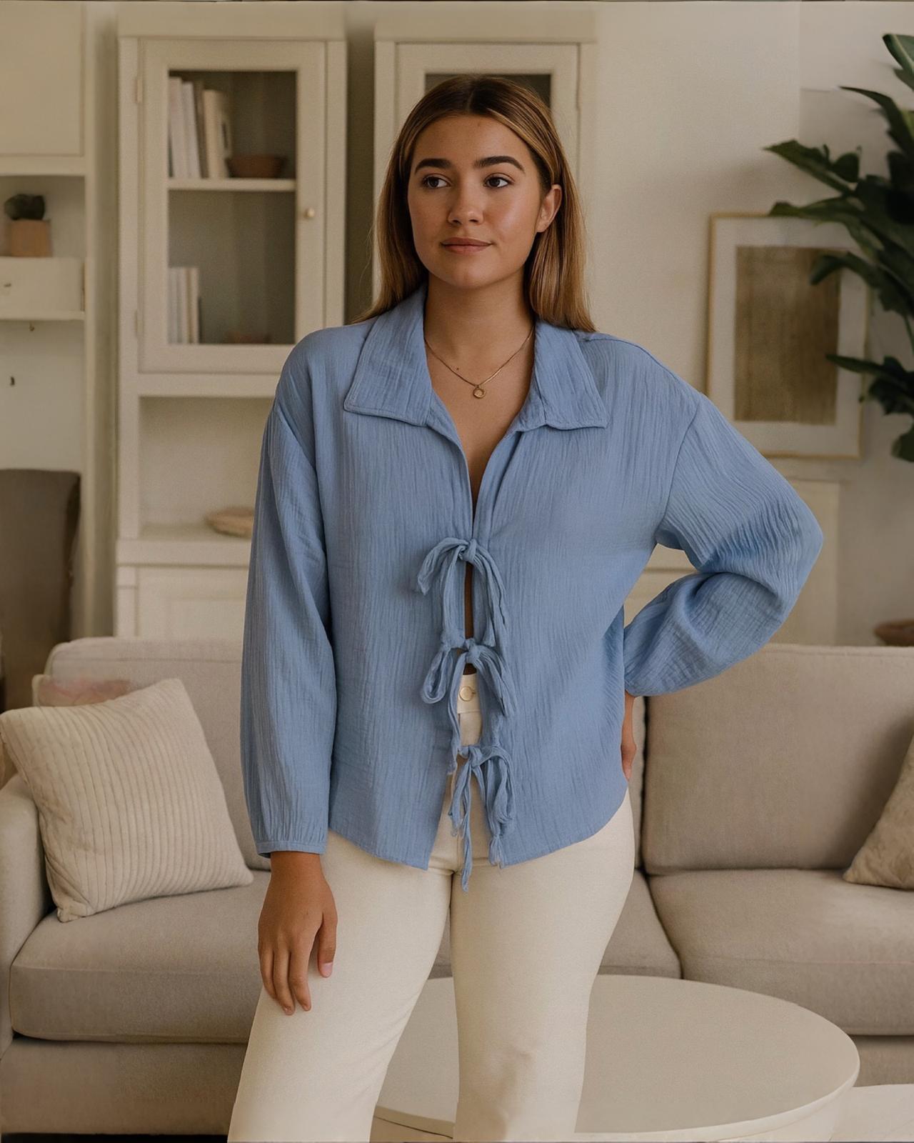 MUSSELIN KNOTEN HEMD "REYA" BABYBLAU