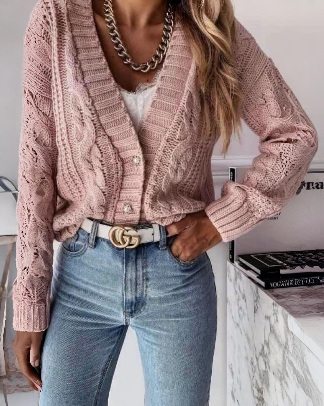 Feine Zopfstrickjacke "Auri" Alt Rosa